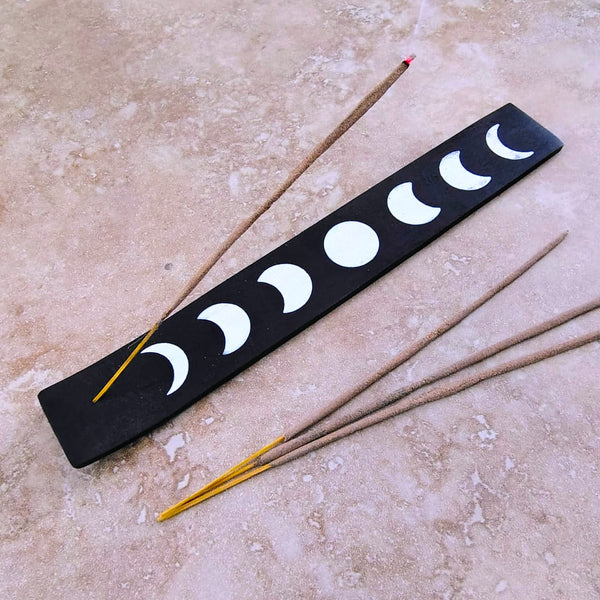 Moon Phase Black Wood Incense Stick Holder Ash Catcher
