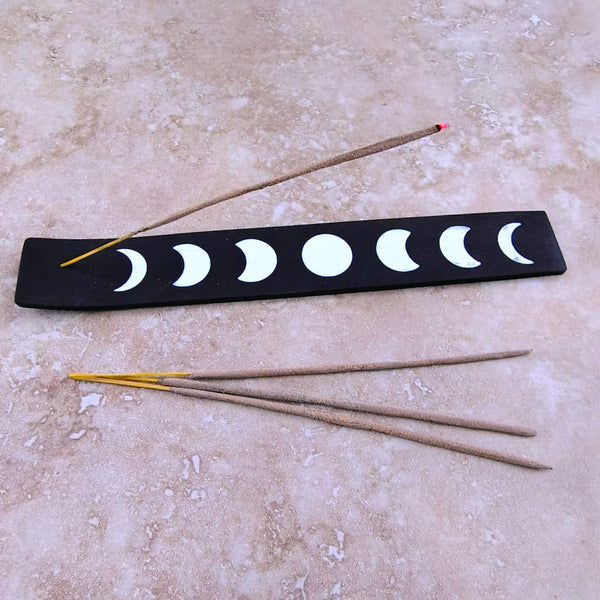 Moon Phase Black Wood Incense Stick Holder Ash Catcher