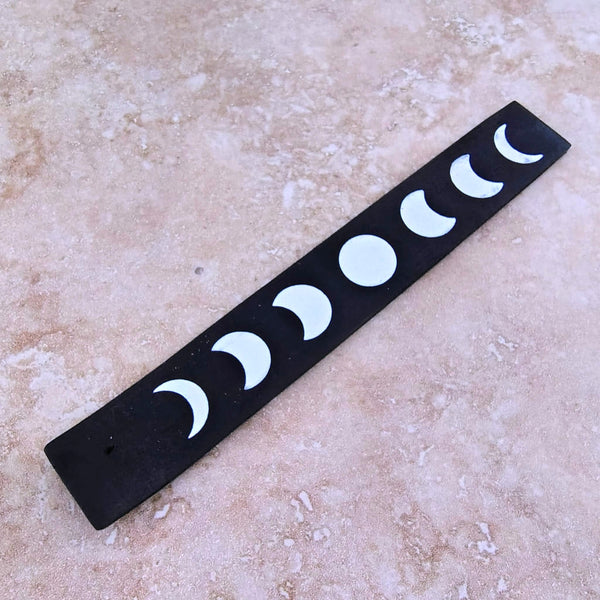 Moon Phase Black Wood Incense Stick Holder Ash Catcher
