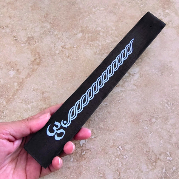Om Symbol Black Wood Incense Stick Holder Ash Catcher