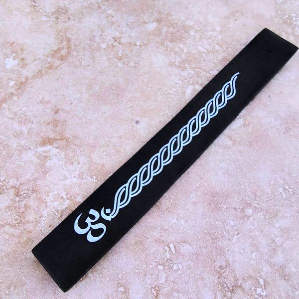 Om Symbol Black Wood Incense Stick Holder Ash Catcher