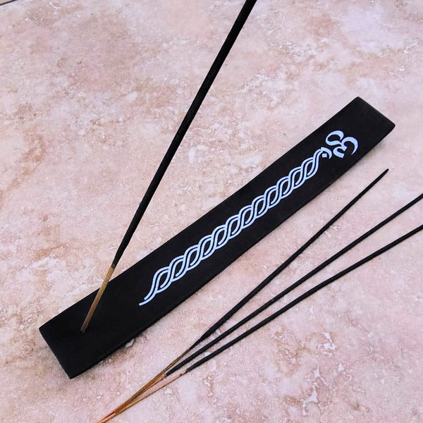 Om Symbol Black Wood Incense Stick Holder Ash Catcher