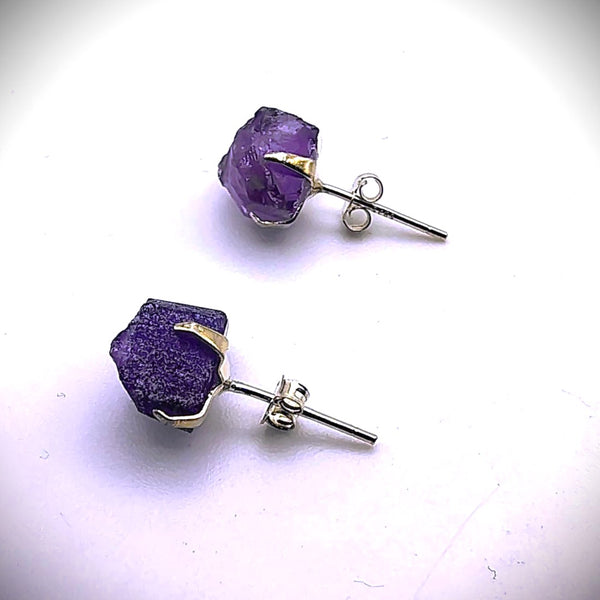 Natural Raw Cut Amethyst stud Earrings by Gypsy Moon