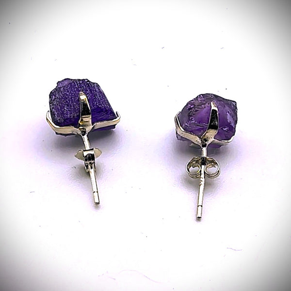 Natural Raw Cut Amethyst stud Earrings by Gypsy Moon