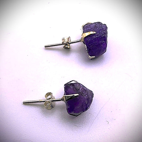 Natural Raw Cut Amethyst stud Earrings by Gypsy Moon