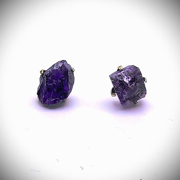 Natural Raw Cut Amethyst stud Earrings by Gypsy Moon
