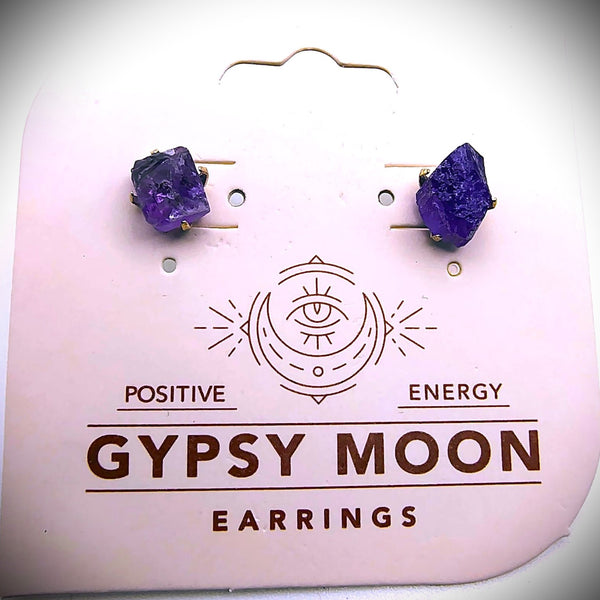 Natural Raw Cut Amethyst stud Earrings by Gypsy Moon