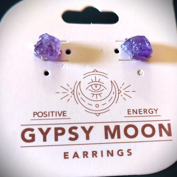 Natural Raw Cut Amethyst stud Earrings by Gypsy Moon