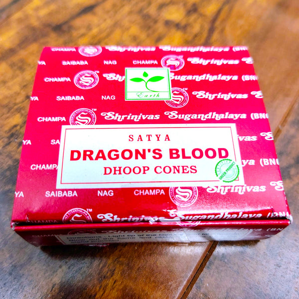 Satya Dragon's Blood Dhoop Incense Cones, 12 Dhoop cones with Stand