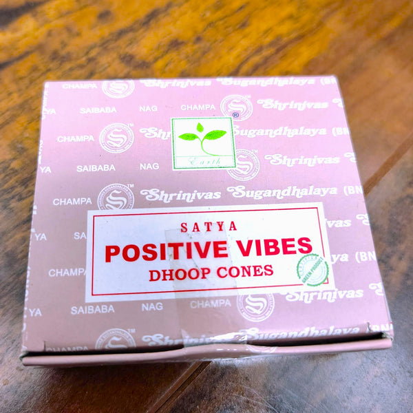 Satya Positive Vibes Nag Champa Dhoop Incense Cones, 12 Dhoop cones with Stand