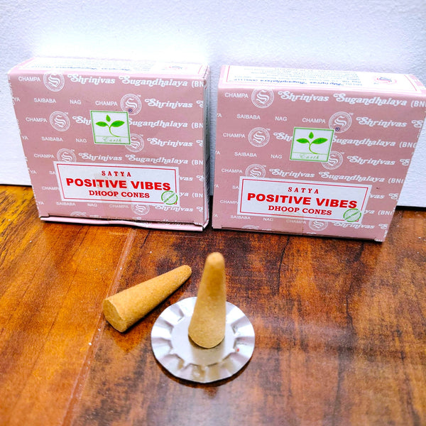 Satya Positive Vibes Nag Champa Dhoop Incense Cones, 12 Dhoop cones with Stand