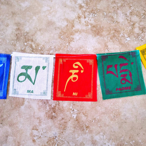 Tibetan Prayer Flag 10 Flaps Om Mani padme Hum Prayer of Compassion
