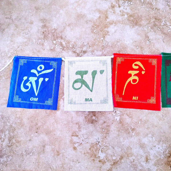 Tibetan Prayer Flag 10 Flaps Om Mani padme Hum Prayer of Compassion