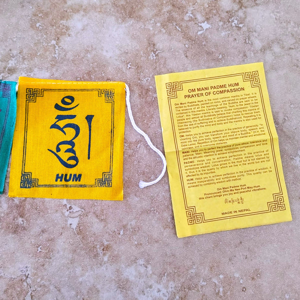 Tibetan Prayer Flag 10 Flaps Om Mani padme Hum Prayer of Compassion