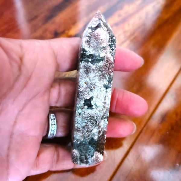 Green Flower Jasper Point Tower Hexagonal Obelisk