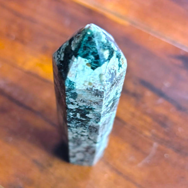 Green Flower Jasper Point Tower Hexagonal Obelisk
