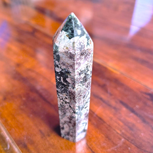 Green Flower Jasper Point Tower Hexagonal Obelisk