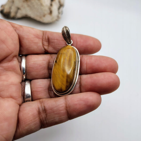 Tiger Eye Oval shape pendant Sterling Silver