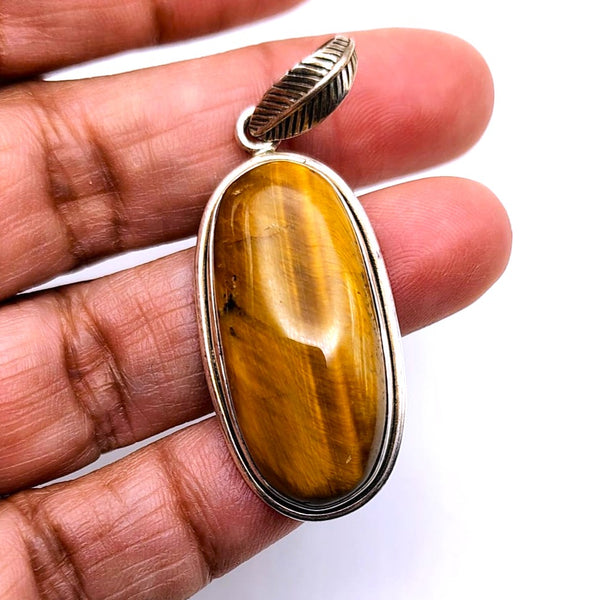 Tiger Eye Oval shape pendant Sterling Silver