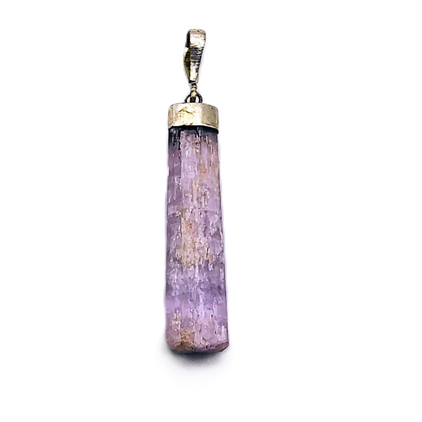 Kunzite Raw Pendant Sterling Silver