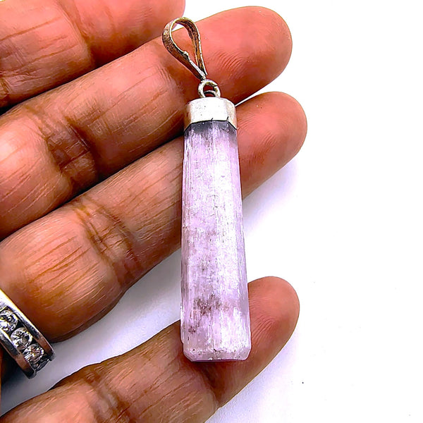 Kunzite Raw Pendant Sterling Silver