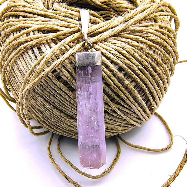 Kunzite Raw Pendant Sterling Silver