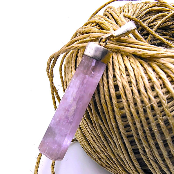 Kunzite Raw Pendant Sterling Silver