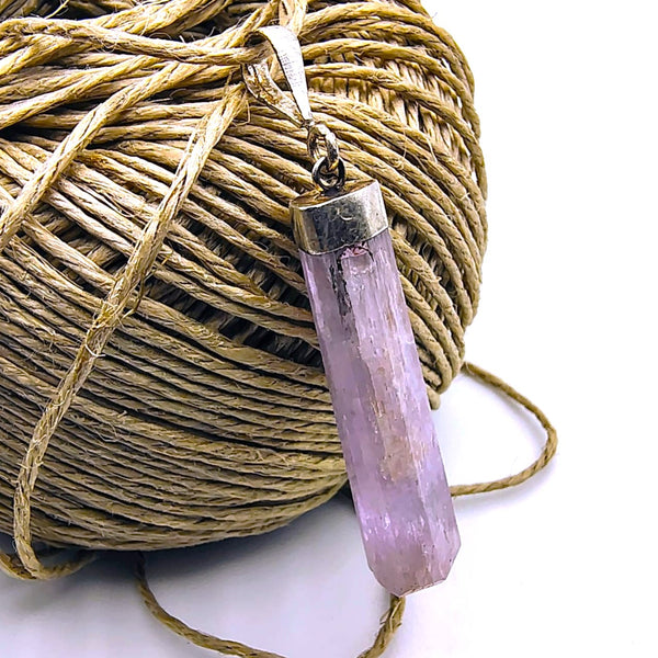 Kunzite Raw Pendant Sterling Silver