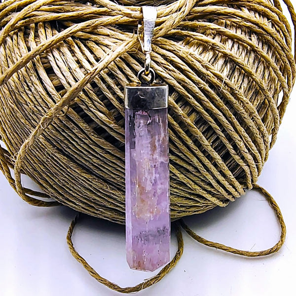 Kunzite Raw Pendant Sterling Silver
