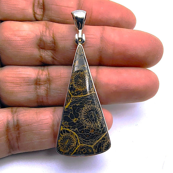 Fossil Coral Triangular Pendant Sterling Silver