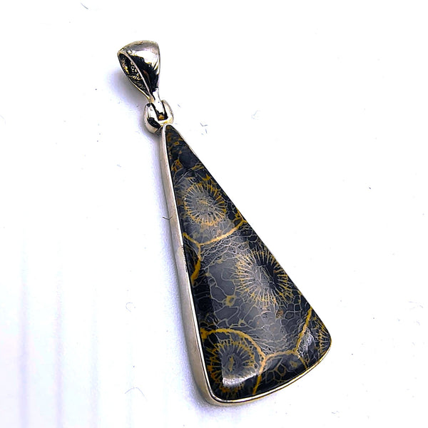 Fossil Coral Triangular Pendant Sterling Silver