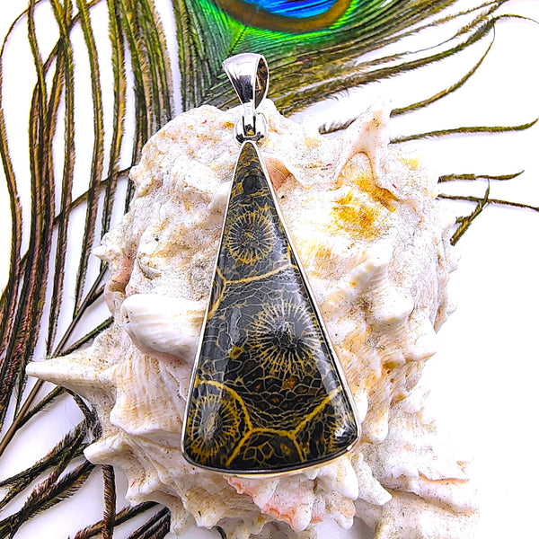 Fossil Coral Triangular Pendant Sterling Silver