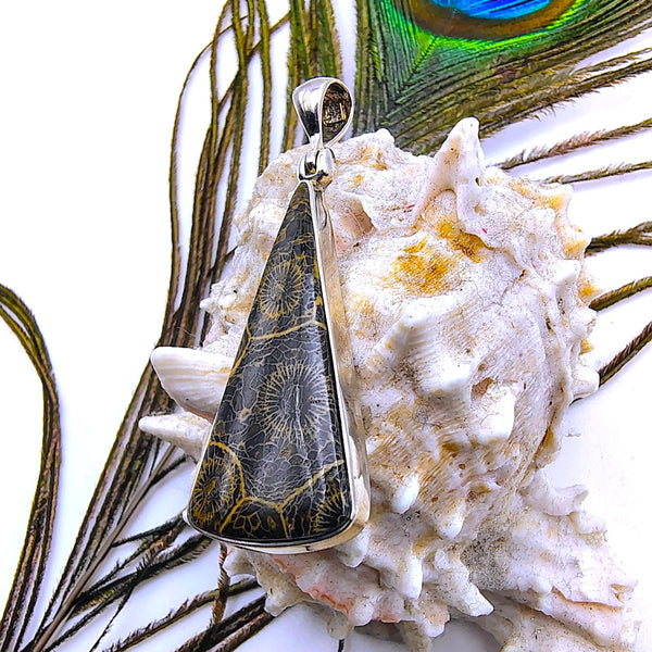 Fossil Coral Triangular Pendant Sterling Silver