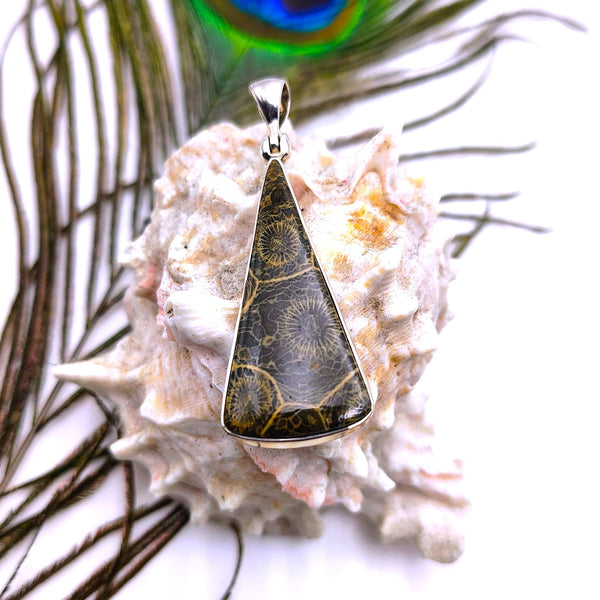 Fossil Coral Triangular Pendant Sterling Silver
