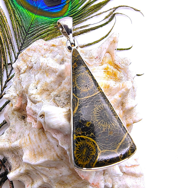Fossil Coral Triangular Pendant Sterling Silver