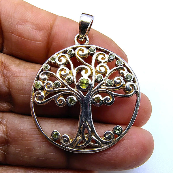 Peridot Celtic Tree of Life Pendant Sterling Silver