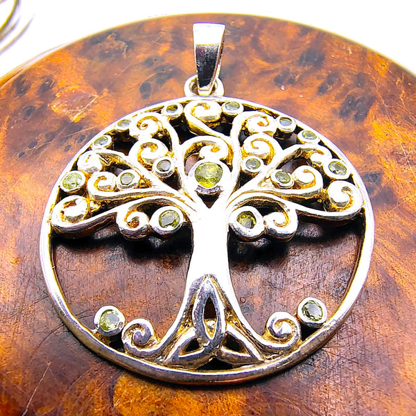 Peridot Celtic Tree of Life Pendant Sterling Silver