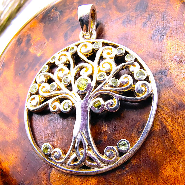 Peridot Celtic Tree of Life Pendant Sterling Silver