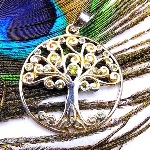 Peridot Celtic Tree of Life Pendant Sterling Silver