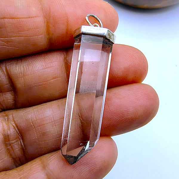 Clear Quartz Point Pendant Sterling Silver