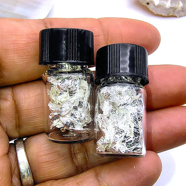 Pure Silver Flake Mini Glass Bottle