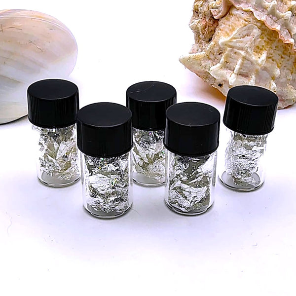 Pure Silver Flake Mini Glass Bottle