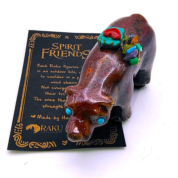 Raku Bear "Strength" Spirit Friends Mini Figurine Glazed Raku Pottery
