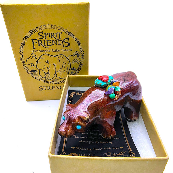 Raku Bear "Strength" Spirit Friends Mini Figurine Glazed Raku Pottery