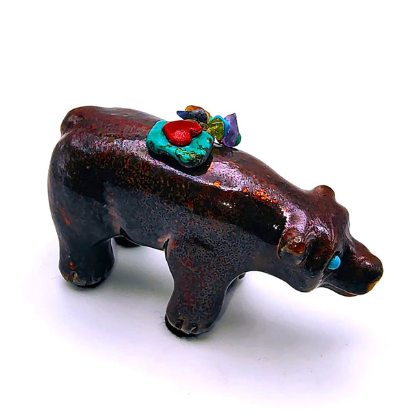 Raku Bear "Strength" Spirit Friends Mini Figurine Glazed Raku Pottery