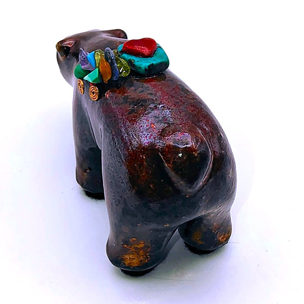 Raku Bear "Strength" Spirit Friends Mini Figurine Glazed Raku Pottery
