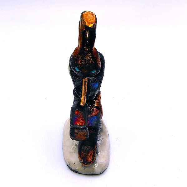 Raku Kokopelli "Prosperity" Spirit Friends Mini Figurine Glazed Raku Pottery