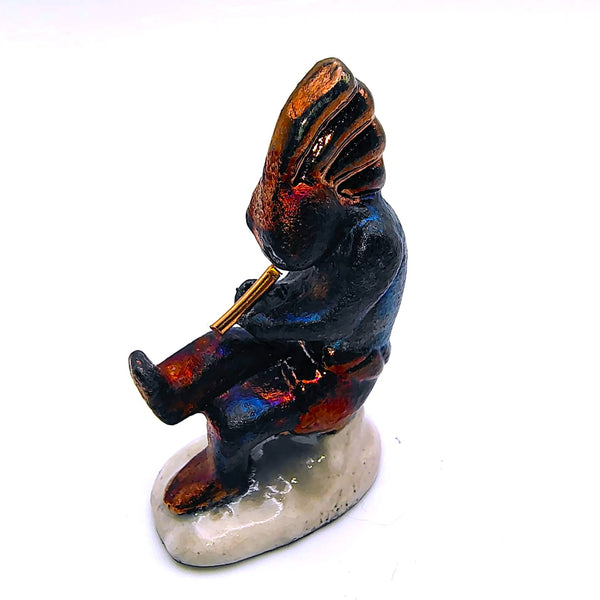 Raku Kokopelli "Prosperity" Spirit Friends Mini Figurine Glazed Raku Pottery
