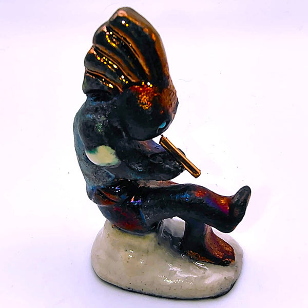 Raku Kokopelli "Prosperity" Spirit Friends Mini Figurine Glazed Raku Pottery