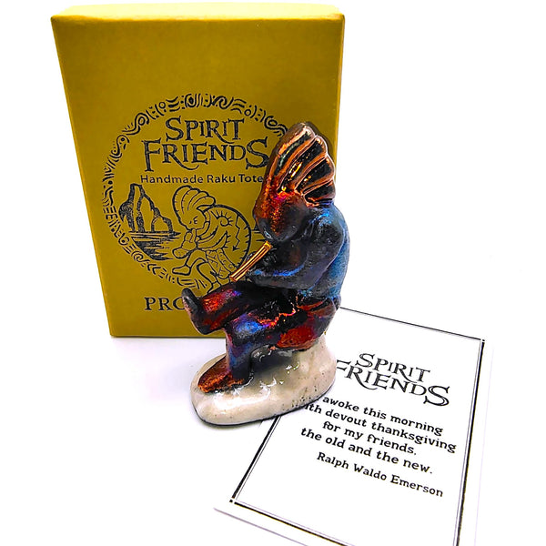 Raku Kokopelli "Prosperity" Spirit Friends Mini Figurine Glazed Raku Pottery